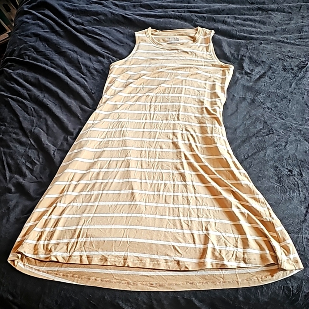 Stripe white and tan dress